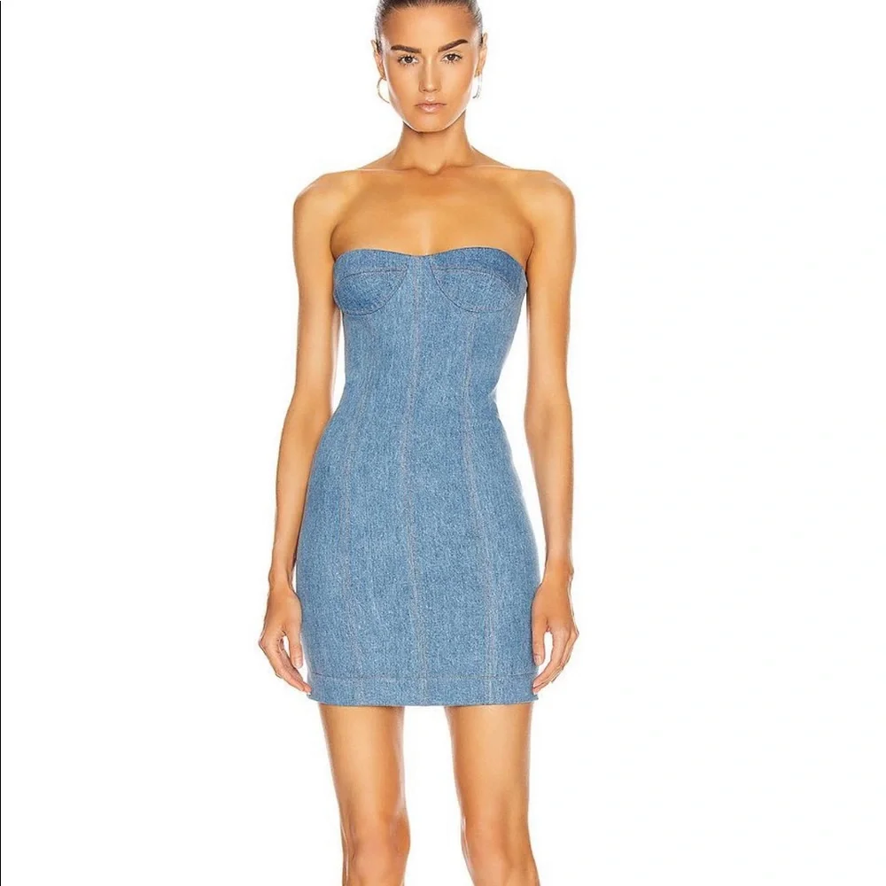 SOLD. NWT Laquan Smith Denim Bustier Dress - Picture 5 of 8